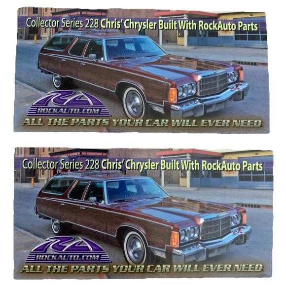 Lot Of 2 ROCKAUTO COLLECTOR CAR MAGNET #228 1977 CHRYSLER TOWN & COUNTRY - Picture 1 of 3